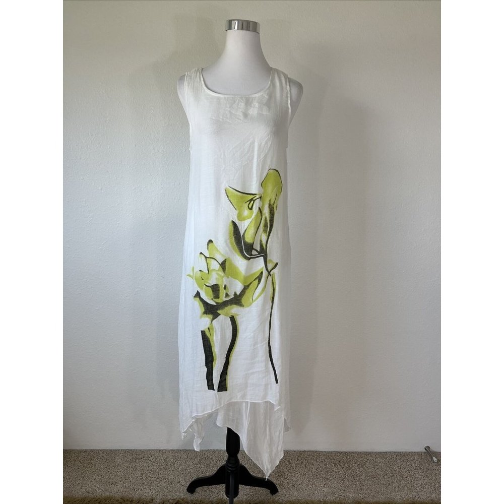 Order Plus Dress Women's Size M White Sleeveless Cotton Linen Summer Flowy Lined